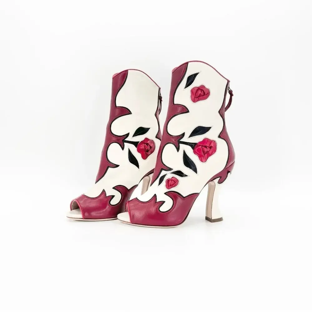 NIB Miu Miu SS2012 Runway Rose Peep Toe Western Booties 35